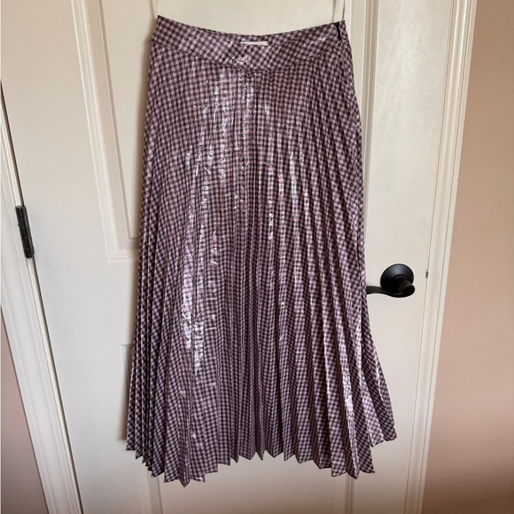 Anthropologie Rowan Pleated Gingham Shiny Midi Skirt - Picture 4 of 8